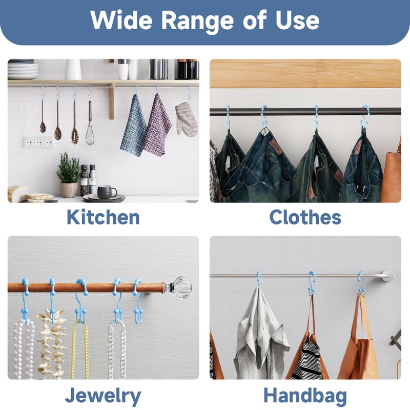 Titanker Shower Curtain Hooks, Rust Resistant Shower Curtain Rings for Bathroom, Metal Double Glide Shower Hooks Hangers for Bathroom Shower Rods Curtains, Set of 12 Hooks - Blue - Image 4